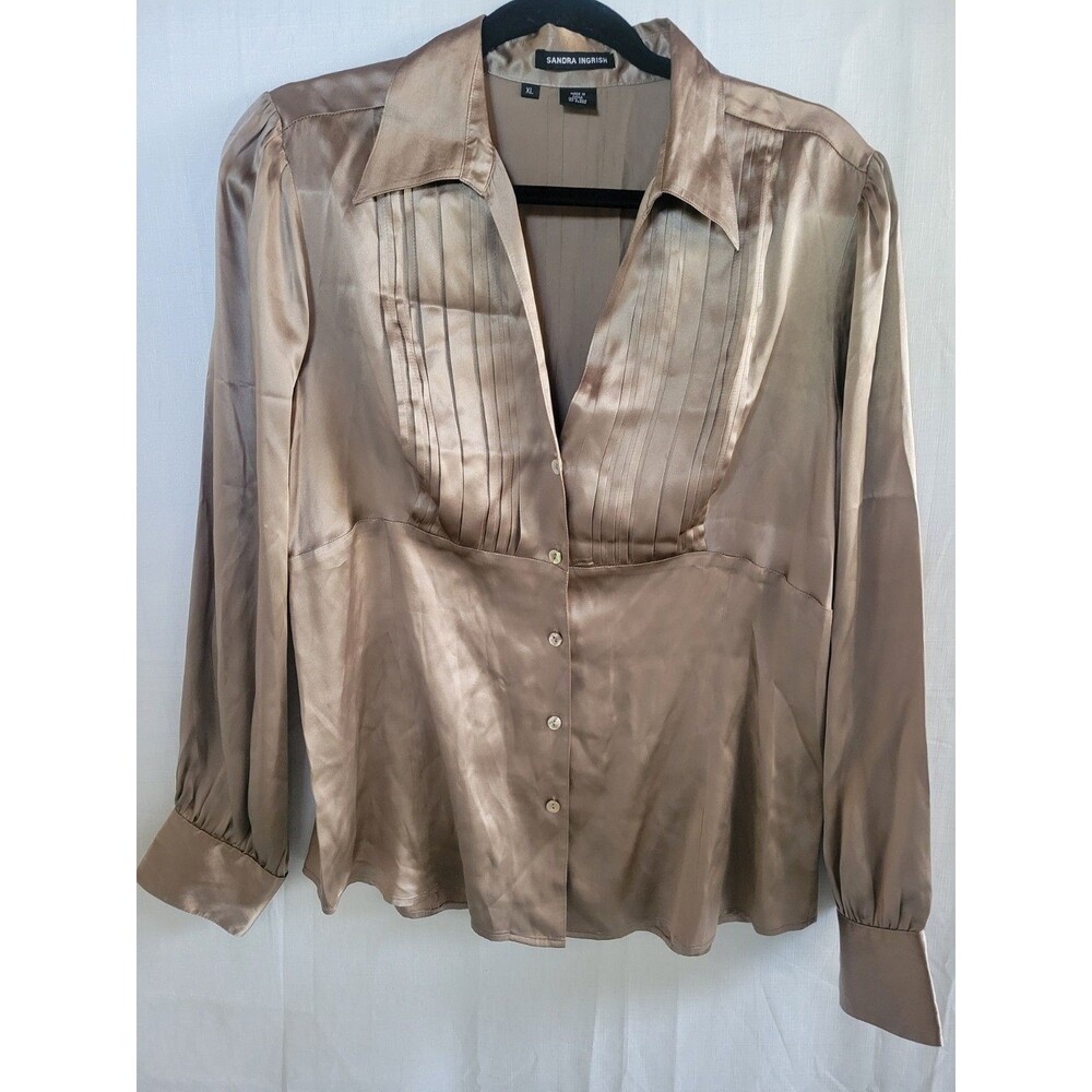 Sandra Ingrish Women's Bronze Silk Blouse, Long Sleeve XL